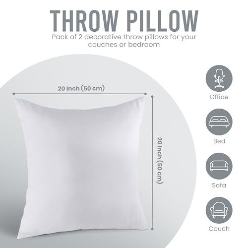 Utopia Bedding Throw Pillows Insert (Pack of 2, White) - 18 x 18 Inches Bed and Couch Pillows - Indoor Decorative Pillow