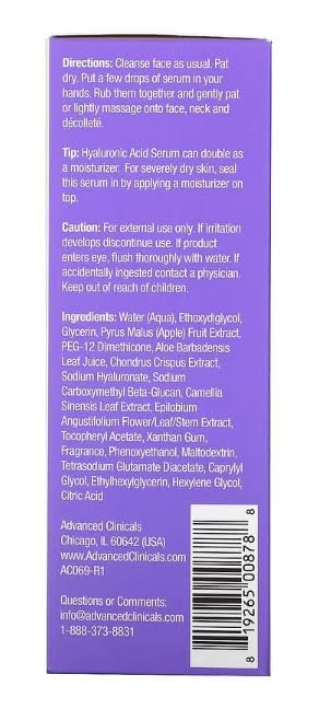 Advanced Clinicals Hyaluronic Acid Moisturizer Body Cream W/Vitamin E | Hydrating Cream & Body Lotion For Women & Men To Help Improve Look of Wrinkles, Dry Skin, Crepey Looking Skin, 16 Ounce