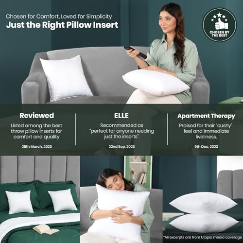 Utopia Bedding Throw Pillows Insert (Pack of 2, White) - 18 x 18 Inches Bed and Couch Pillows - Indoor Decorative Pillow