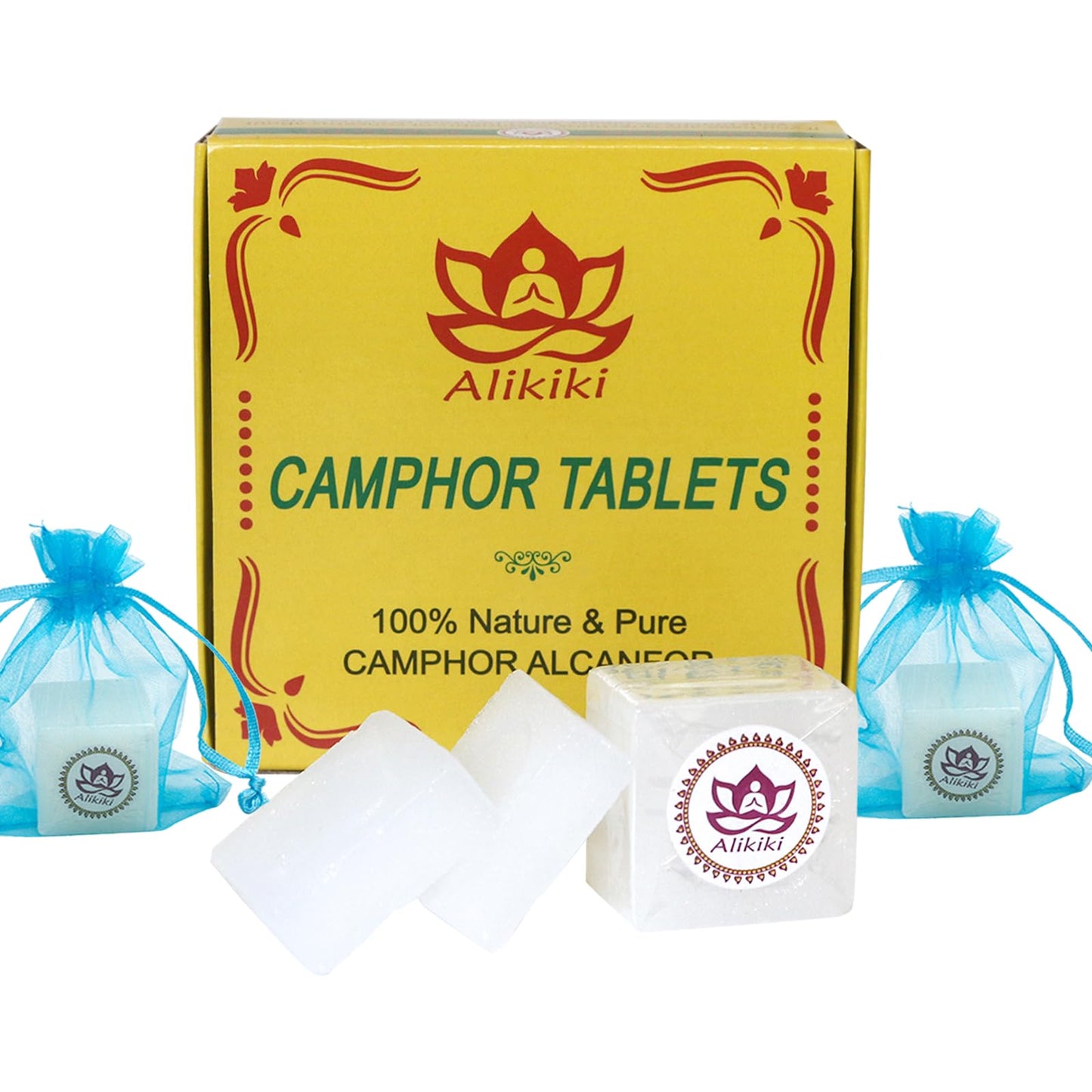 300G 64-Tablets Pure Camphor Blocks - 100% Natural Camphor Cubes for Pooja Nature Alcanfor Tablets Indian Religious Purposes Aromatherapy,Odor Eliminator, Hindu Puja Item (10oz)