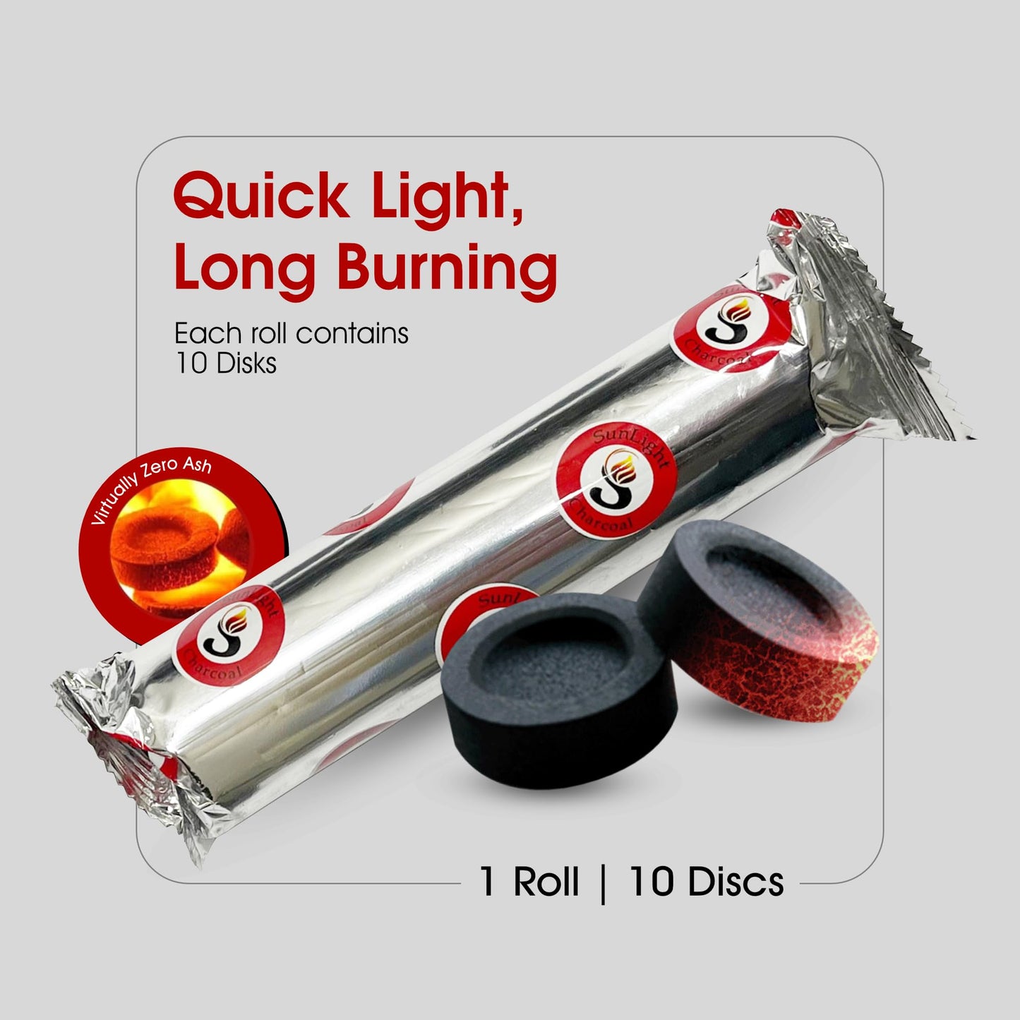 Sunlight® Charcoal Tablets for Incense– Quick Light Charcoal Tablets – Charcoal Disk Lights – 33 mm Resin Burner Rolls – – Charcoal Burner - Instant Fire Coal Tablet (100 Count (Pack of 1))