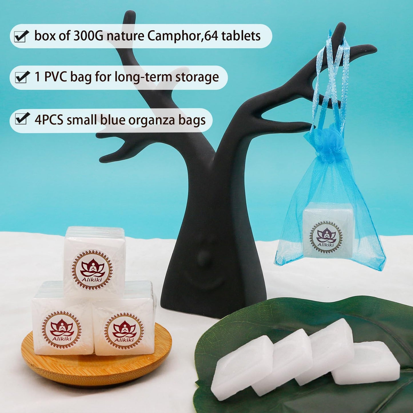300G 64-Tablets Pure Camphor Blocks - 100% Natural Camphor Cubes for Pooja Nature Alcanfor Tablets Indian Religious Purposes Aromatherapy,Odor Eliminator, Hindu Puja Item (10oz)