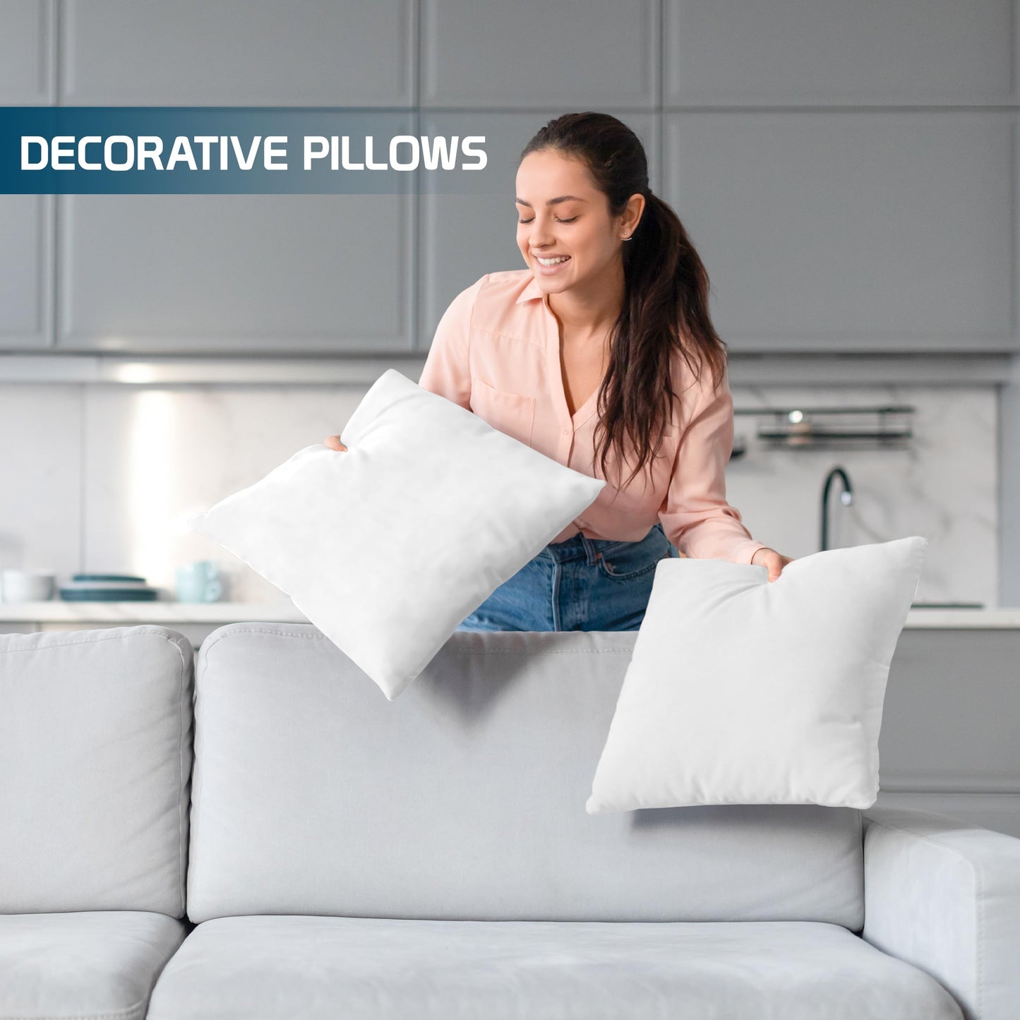 Utopia Bedding Throw Pillows (Set of 4, White), 18 x 18 Inches Pillows for Sofa, Bed and Couch Decorative Stuffer Pillow