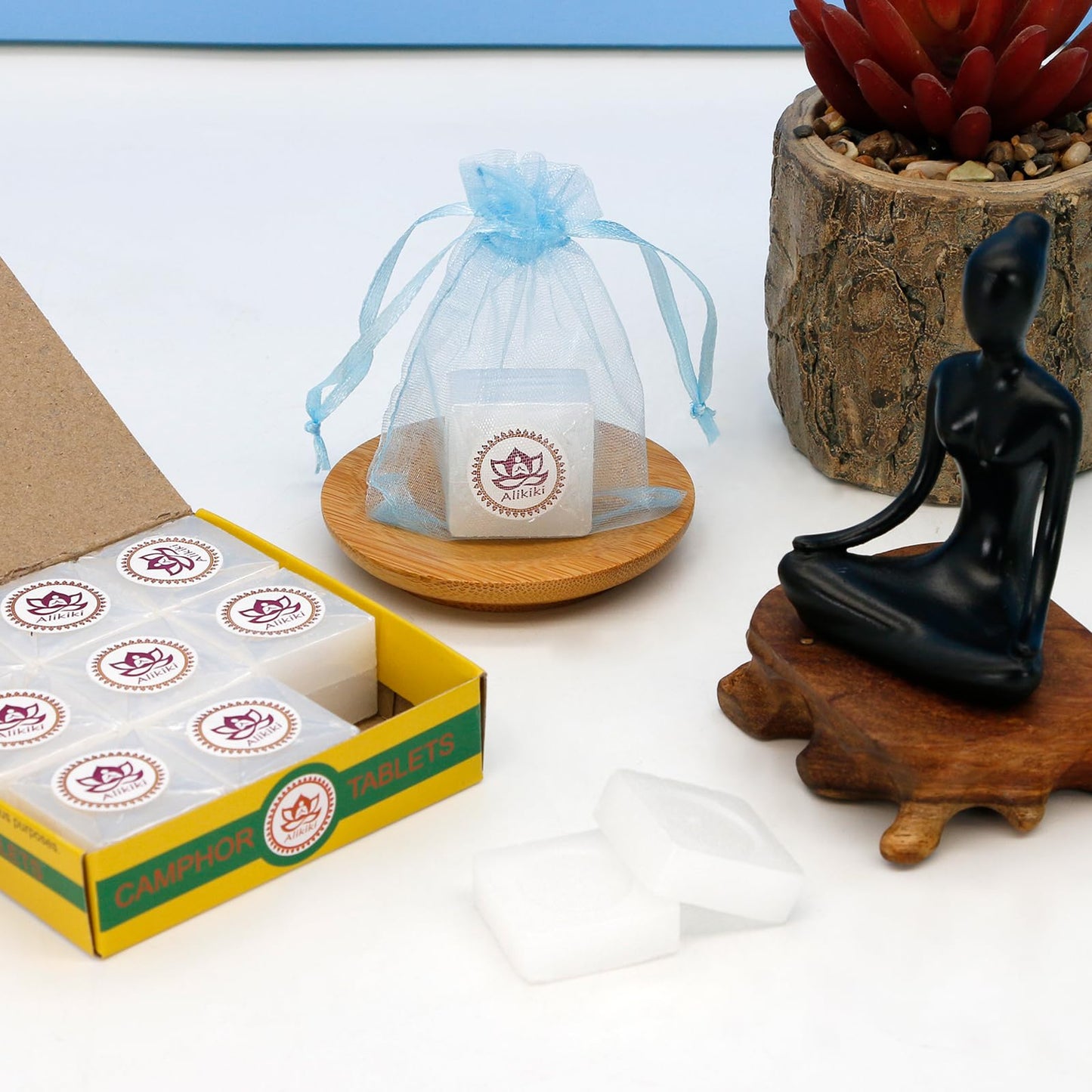 300G 64-Tablets Pure Camphor Blocks - 100% Natural Camphor Cubes for Pooja Nature Alcanfor Tablets Indian Religious Purposes Aromatherapy,Odor Eliminator, Hindu Puja Item (10oz)