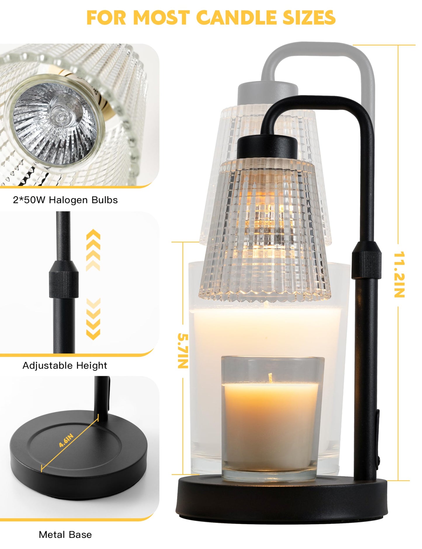 Candle Warmer Lamp with Timer Dimmable, Birthday Gifts for Women Mom, House Warming Gifts New Home Decor, Wax Melt Warmer for Jar Candles with 2 Bulbs