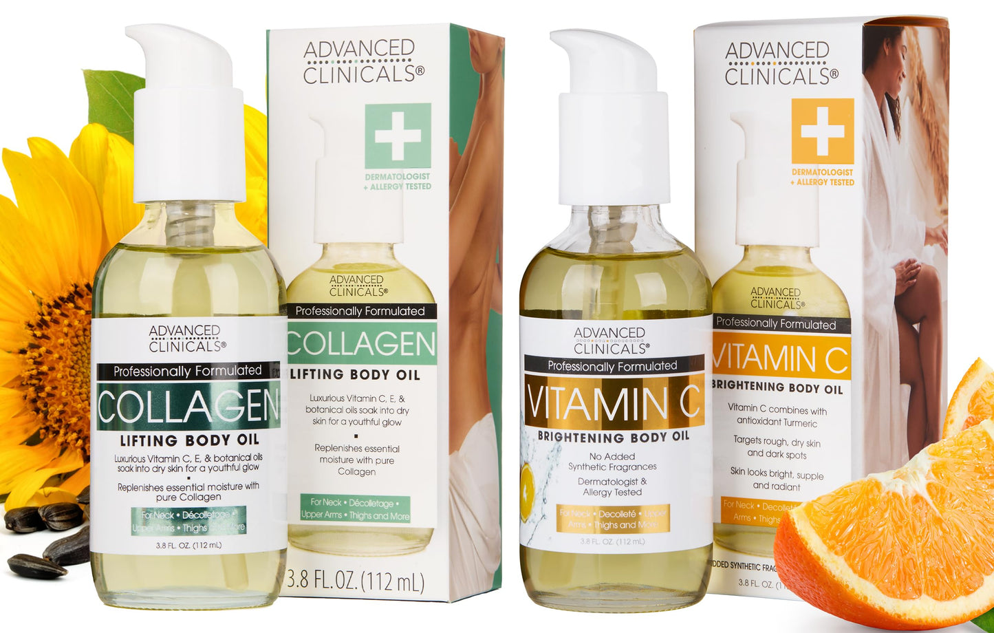 Advanced Clinicals Vitamin C Body Oil Skin Care Moisturizer W/Vitamin E & Turmeric - Nourishing, Brightening, & Hydrating Body Oil To Improve Look Of Dark Spots, Dry Skin, & Stretch Marks, 3.8 Fl Oz