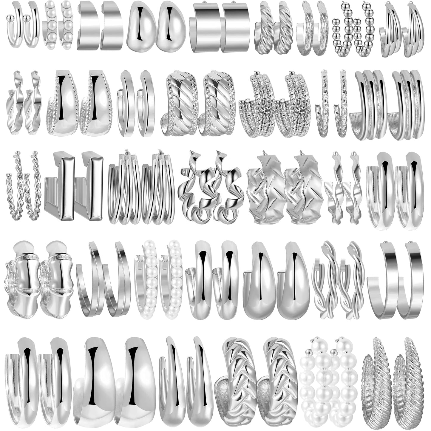 36 Pairs Gold Hoop Earrings Set for Women, Fashion Chunky Gold Hoop Earrings Multipack, Hypoallergenic Pearl Chain Twisted Statement Earring Pack for Birthday Party Jewelry