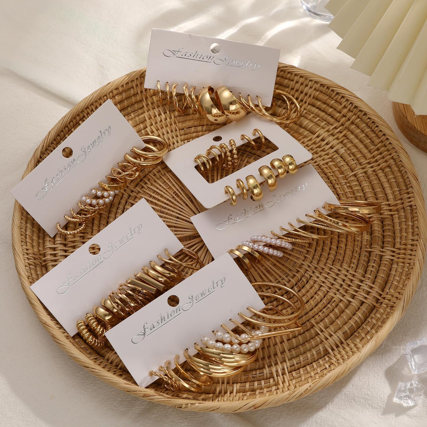 36 Pairs Gold Hoop Earrings Set for Women, Fashion Chunky Gold Hoop Earrings Multipack, Hypoallergenic Pearl Chain Twisted Statement Earring Pack for Birthday Party Jewelry