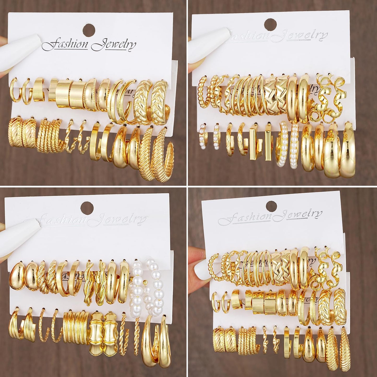 36 Pairs Gold Hoop Earrings Set for Women, Fashion Chunky Gold Hoop Earrings Multipack, Hypoallergenic Pearl Chain Twisted Statement Earring Pack for Birthday Party Jewelry