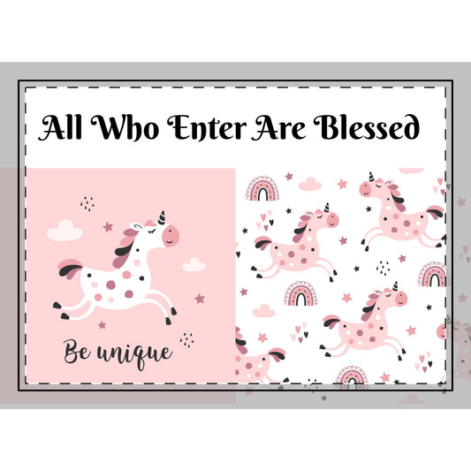 Whimsical Unicorn Area Rug - 'All Who Enter Are Blessed' - Perfect for Children's Rooms & Play Areas