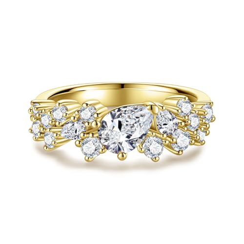 1.28cttw-2.29cttw Cubic Zirconia Yellow Gold Half Eternity Band Ring 5A Grade D Color Lab Grown Diamond CZ Stackable Wedding Band Anniversary Ring for Women