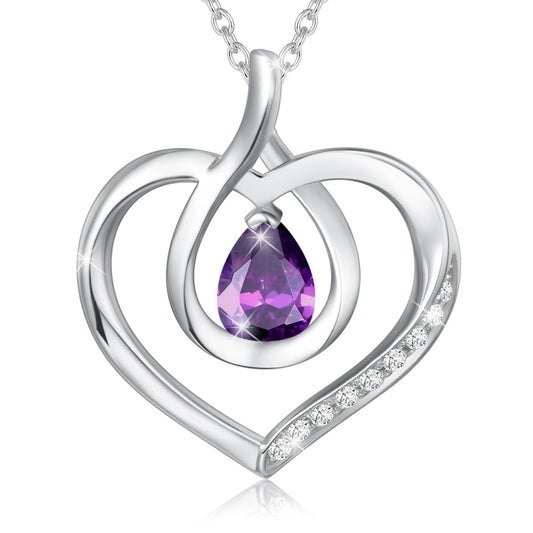 AGVANA Mothers Day Gifts for Mom Heart Birthstone Necklace for Women Sterling Silver Genuine or Created Gemstone Forever Love Pendant Necklace Fine Jewelry Anniversary Birthday Gifts for Women Wife