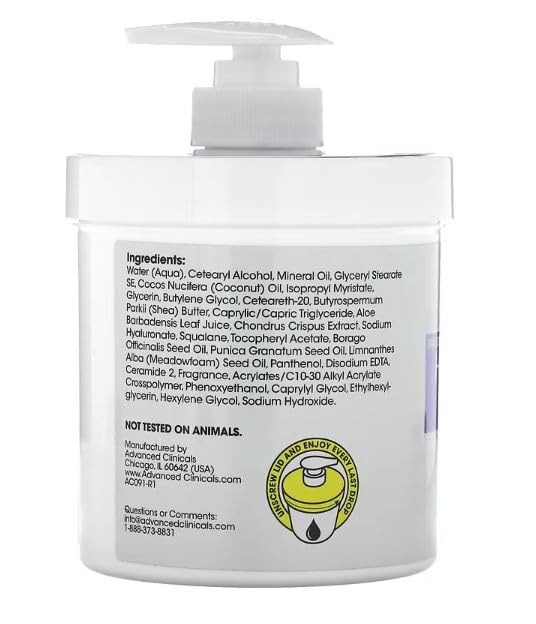 Advanced Clinicals Hyaluronic Acid Moisturizer Body Cream W/Vitamin E | Hydrating Cream & Body Lotion For Women & Men To Help Improve Look of Wrinkles, Dry Skin, Crepey Looking Skin, 16 Ounce