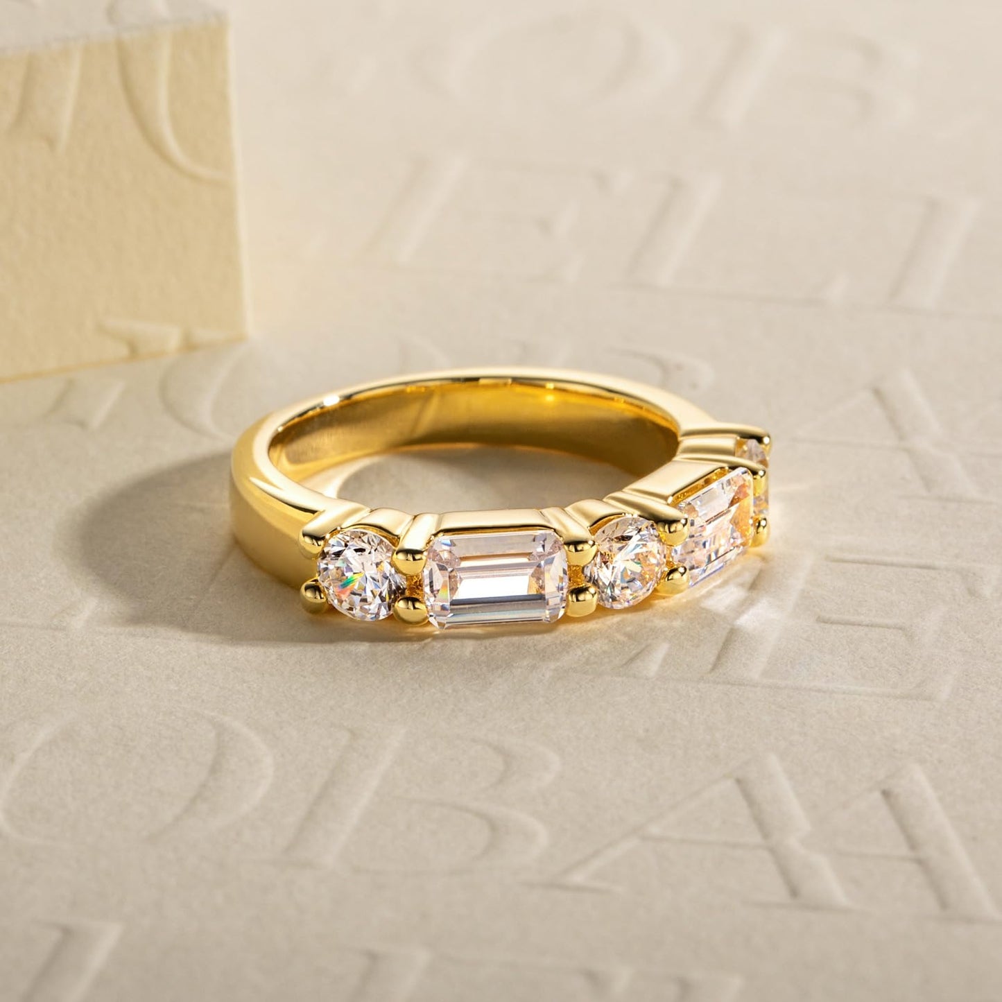 1.28cttw-2.29cttw Cubic Zirconia Yellow Gold Half Eternity Band Ring 5A Grade D Color Lab Grown Diamond CZ Stackable Wedding Band Anniversary Ring for Women