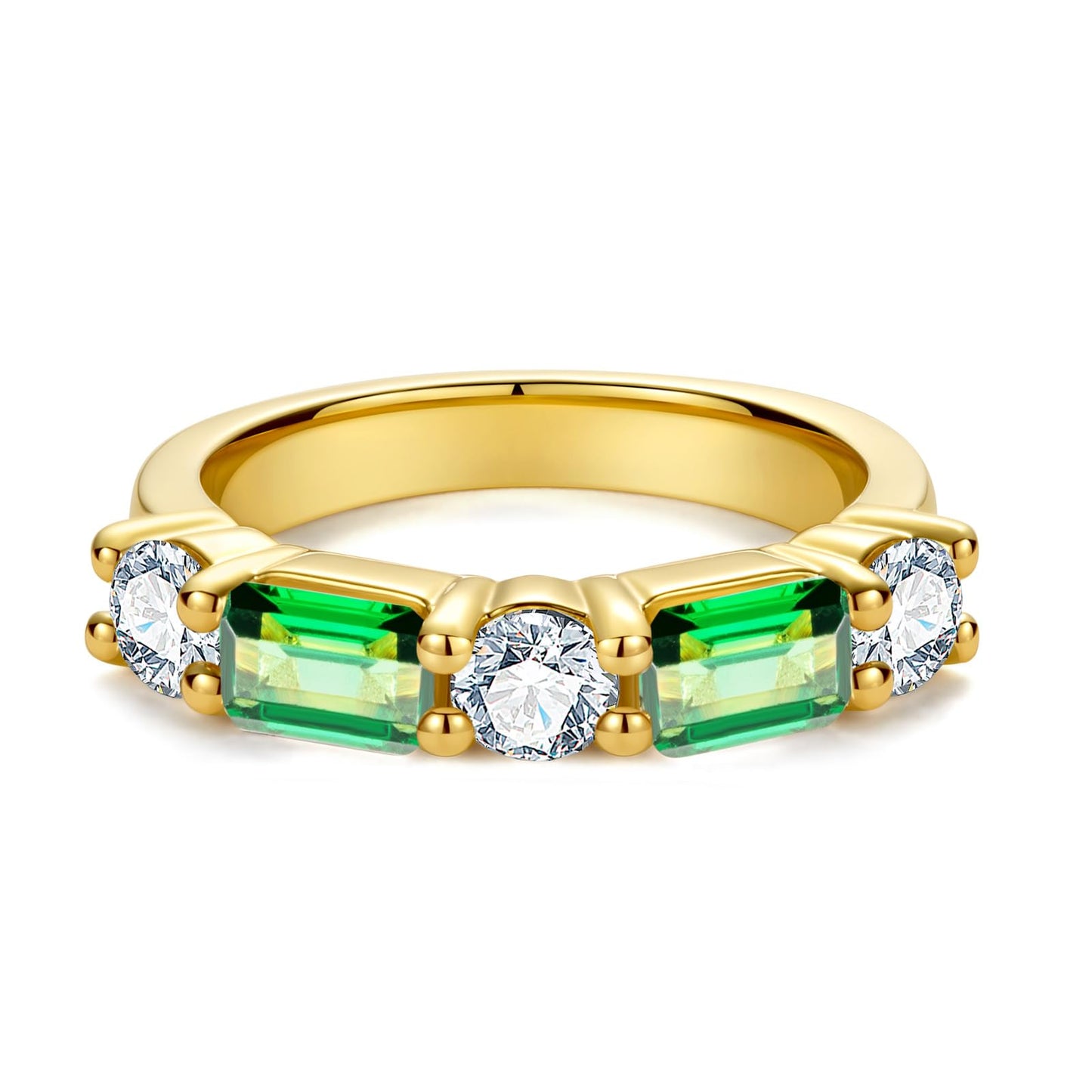 1.28cttw-2.29cttw Cubic Zirconia Yellow Gold Half Eternity Band Ring 5A Grade D Color Lab Grown Diamond CZ Stackable Wedding Band Anniversary Ring for Women