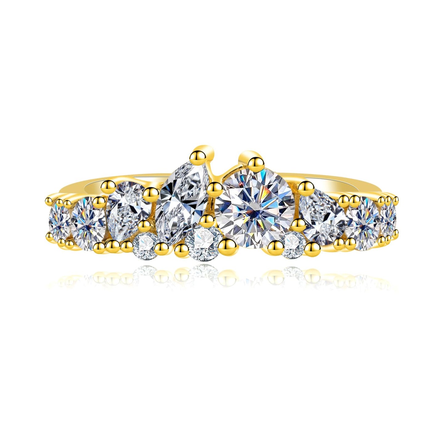1.28cttw-2.29cttw Cubic Zirconia Yellow Gold Half Eternity Band Ring 5A Grade D Color Lab Grown Diamond CZ Stackable Wedding Band Anniversary Ring for Women