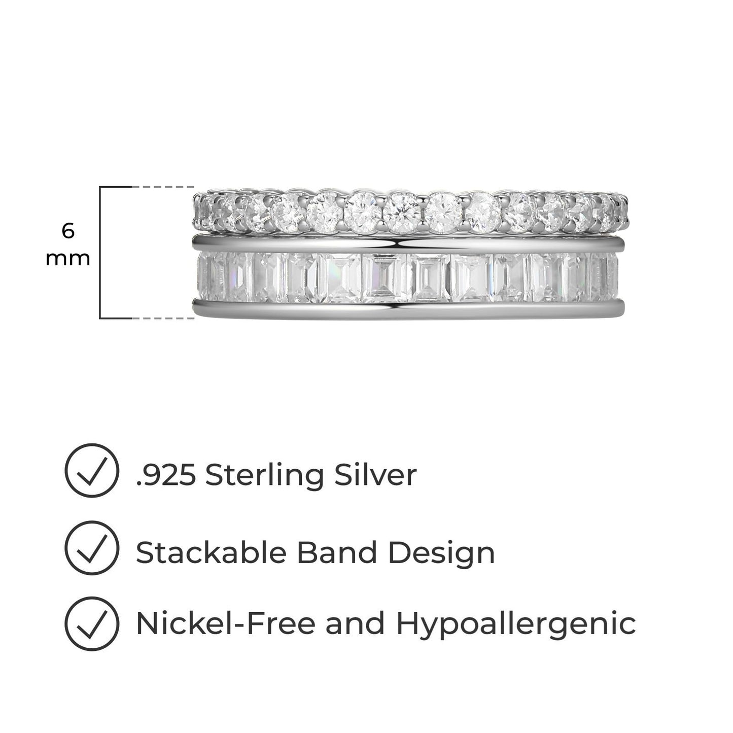 Amazon Essentials Cubic Zirconia Stackable 2-Ring Set in Sterling Silver
