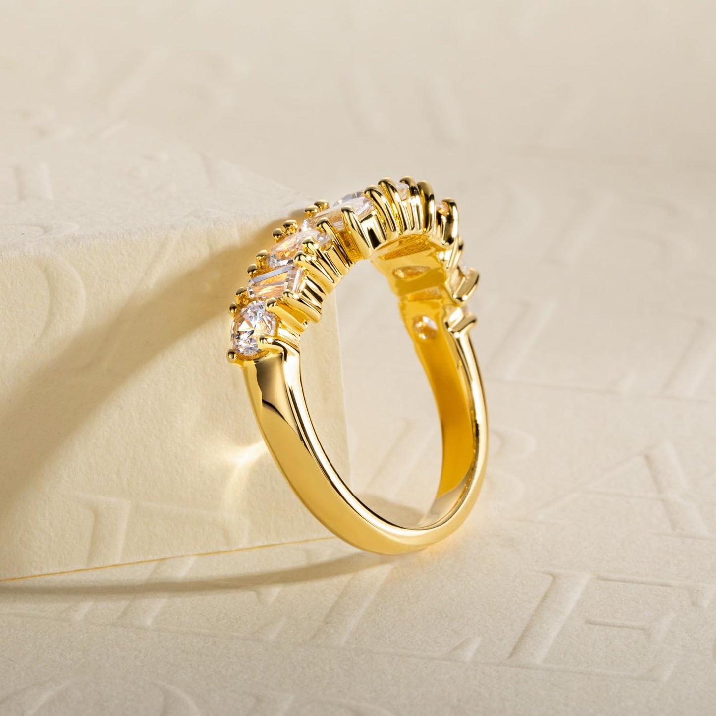 1.28cttw-2.29cttw Cubic Zirconia Yellow Gold Half Eternity Band Ring 5A Grade D Color Lab Grown Diamond CZ Stackable Wedding Band Anniversary Ring for Women