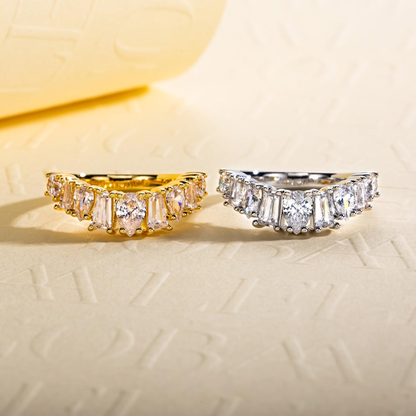 1.28cttw-2.29cttw Cubic Zirconia Yellow Gold Half Eternity Band Ring 5A Grade D Color Lab Grown Diamond CZ Stackable Wedding Band Anniversary Ring for Women