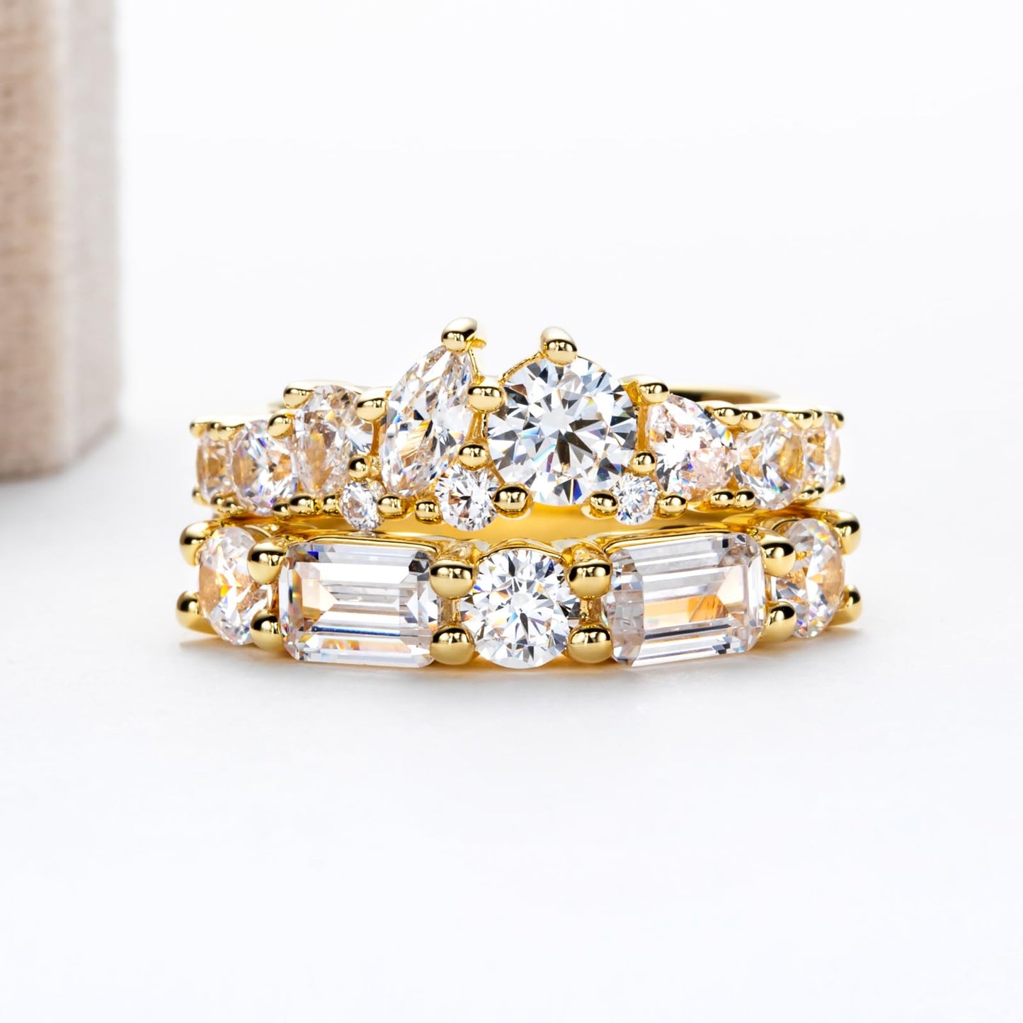 1.28cttw-2.29cttw Cubic Zirconia Yellow Gold Half Eternity Band Ring 5A Grade D Color Lab Grown Diamond CZ Stackable Wedding Band Anniversary Ring for Women