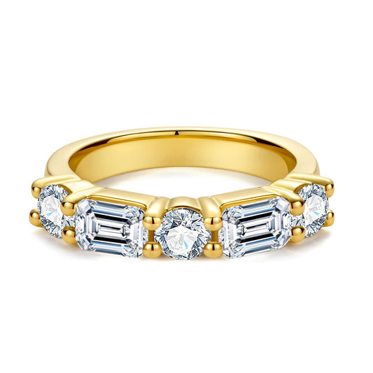 1.28cttw-2.29cttw Cubic Zirconia Yellow Gold Half Eternity Band Ring 5A Grade D Color Lab Grown Diamond CZ Stackable Wedding Band Anniversary Ring for Women
