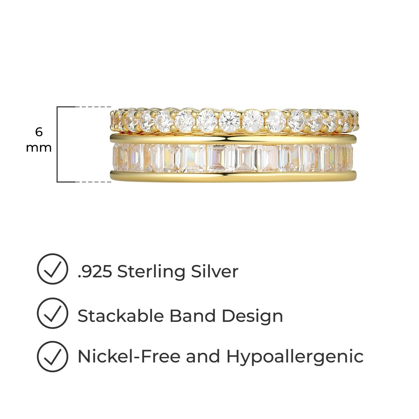Amazon Essentials Cubic Zirconia Stackable 2-Ring Set in Sterling Silver