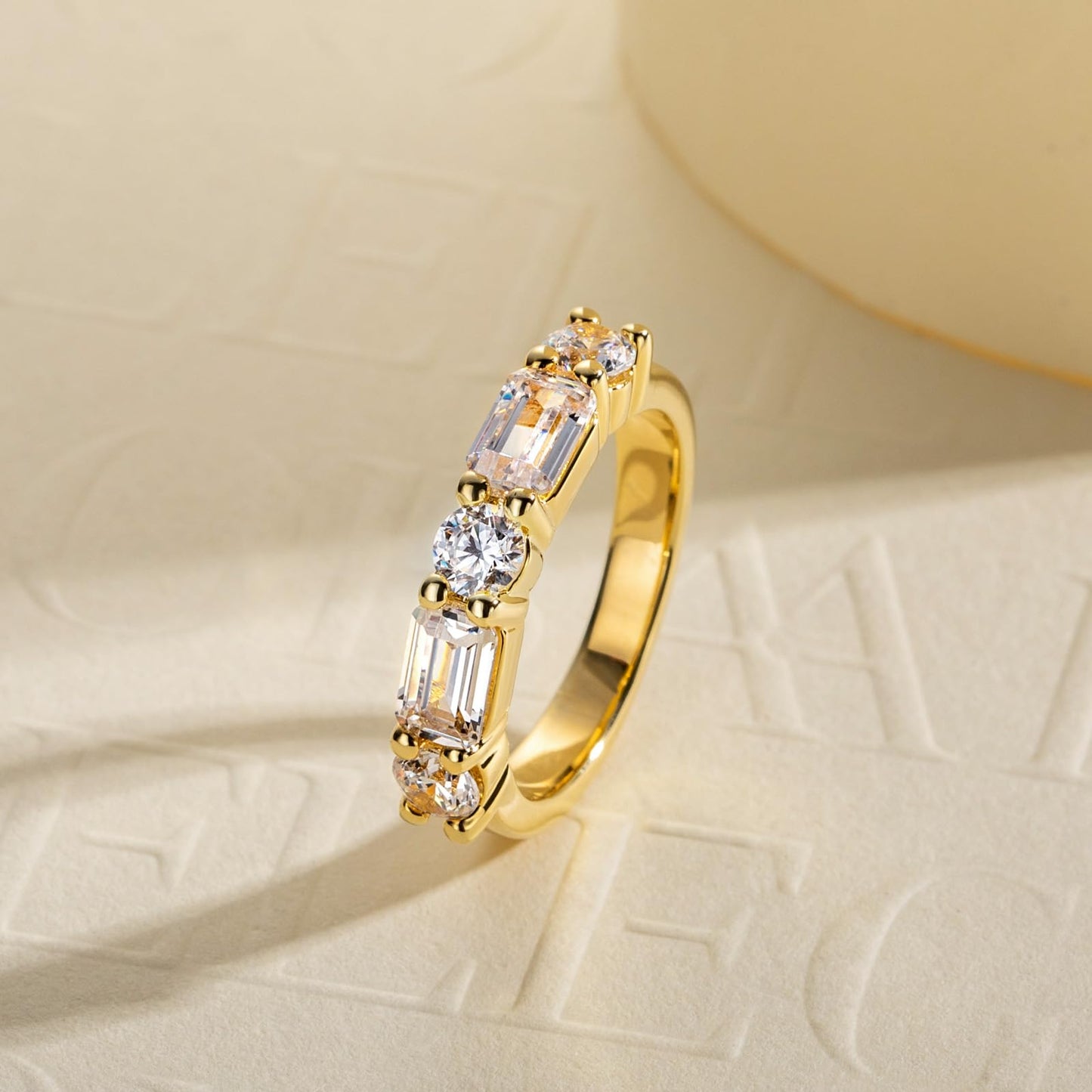 1.28cttw-2.29cttw Cubic Zirconia Yellow Gold Half Eternity Band Ring 5A Grade D Color Lab Grown Diamond CZ Stackable Wedding Band Anniversary Ring for Women
