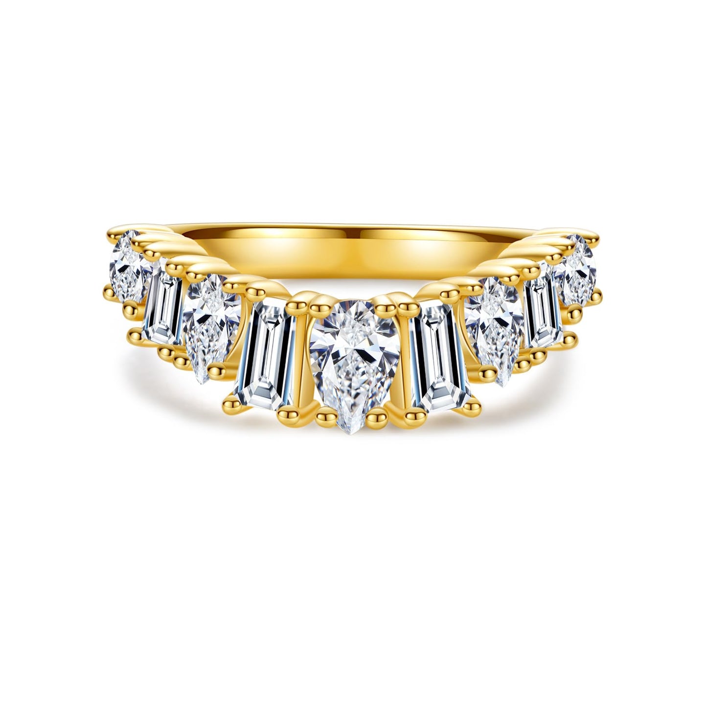 1.28cttw-2.29cttw Cubic Zirconia Yellow Gold Half Eternity Band Ring 5A Grade D Color Lab Grown Diamond CZ Stackable Wedding Band Anniversary Ring for Women