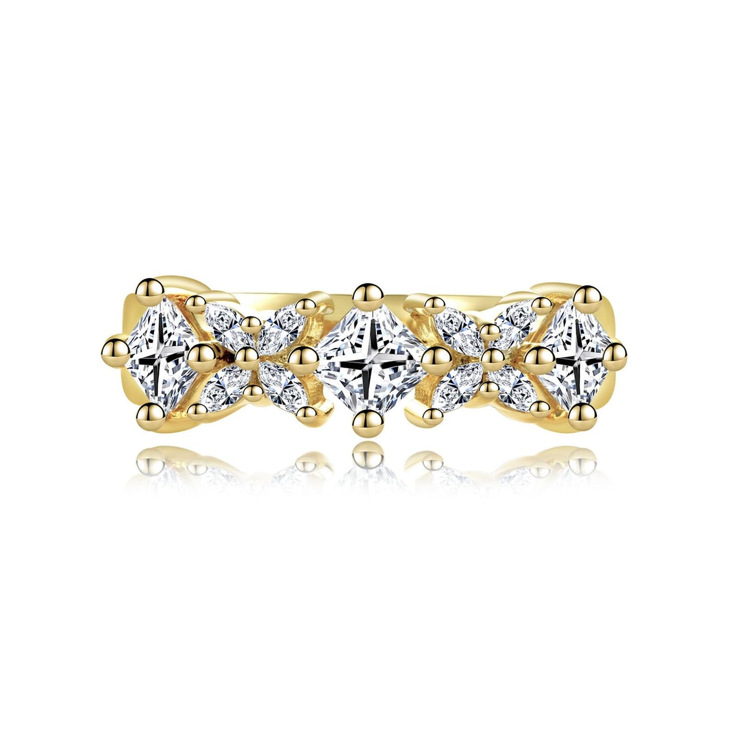 1.28cttw-2.29cttw Cubic Zirconia Yellow Gold Half Eternity Band Ring 5A Grade D Color Lab Grown Diamond CZ Stackable Wedding Band Anniversary Ring for Women