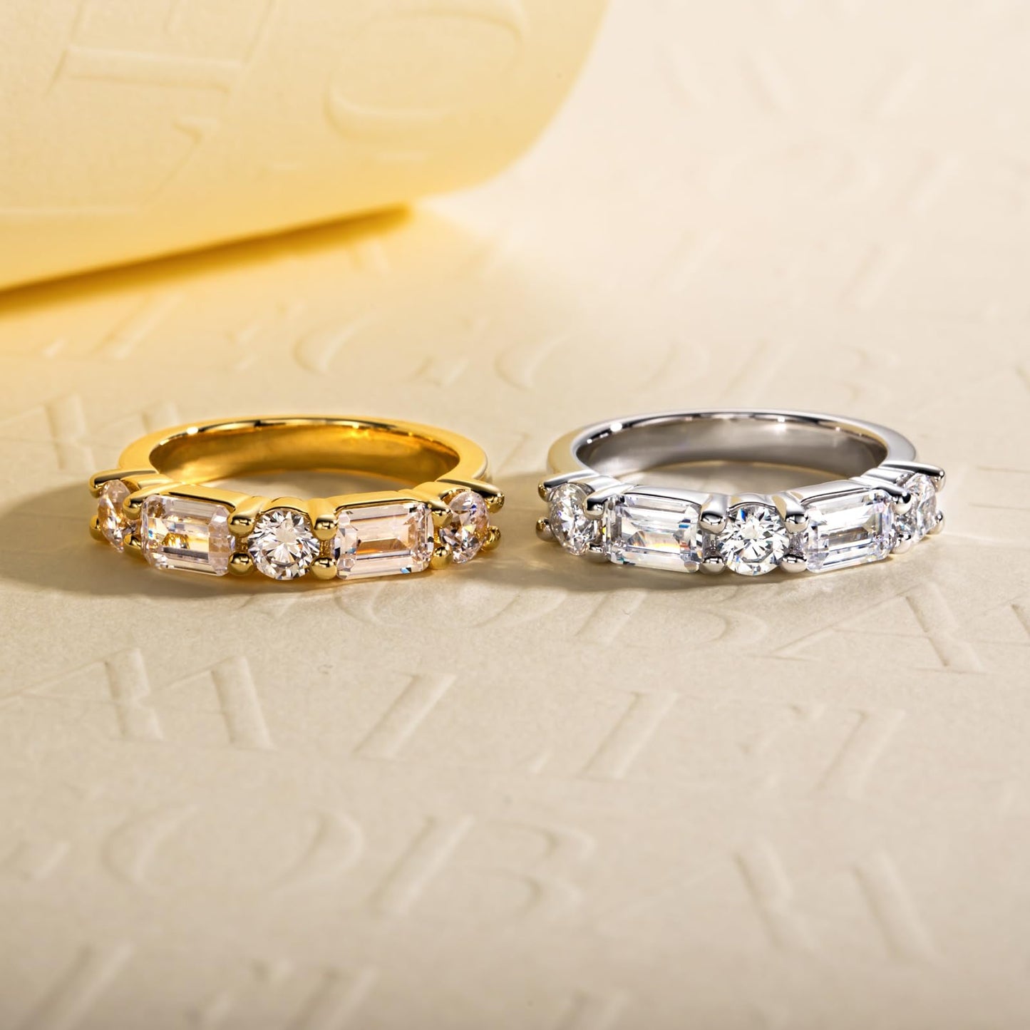 1.28cttw-2.29cttw Cubic Zirconia Yellow Gold Half Eternity Band Ring 5A Grade D Color Lab Grown Diamond CZ Stackable Wedding Band Anniversary Ring for Women