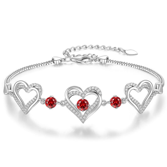 CDE Forever Love Heart Charm Link Bracelet for Women, 925 Sterling Silver Birthstone Bracelet Mother's Day Gift Anniversary Christmas Birthday Jewelry Gifts for Women Wife Her Girlfriend