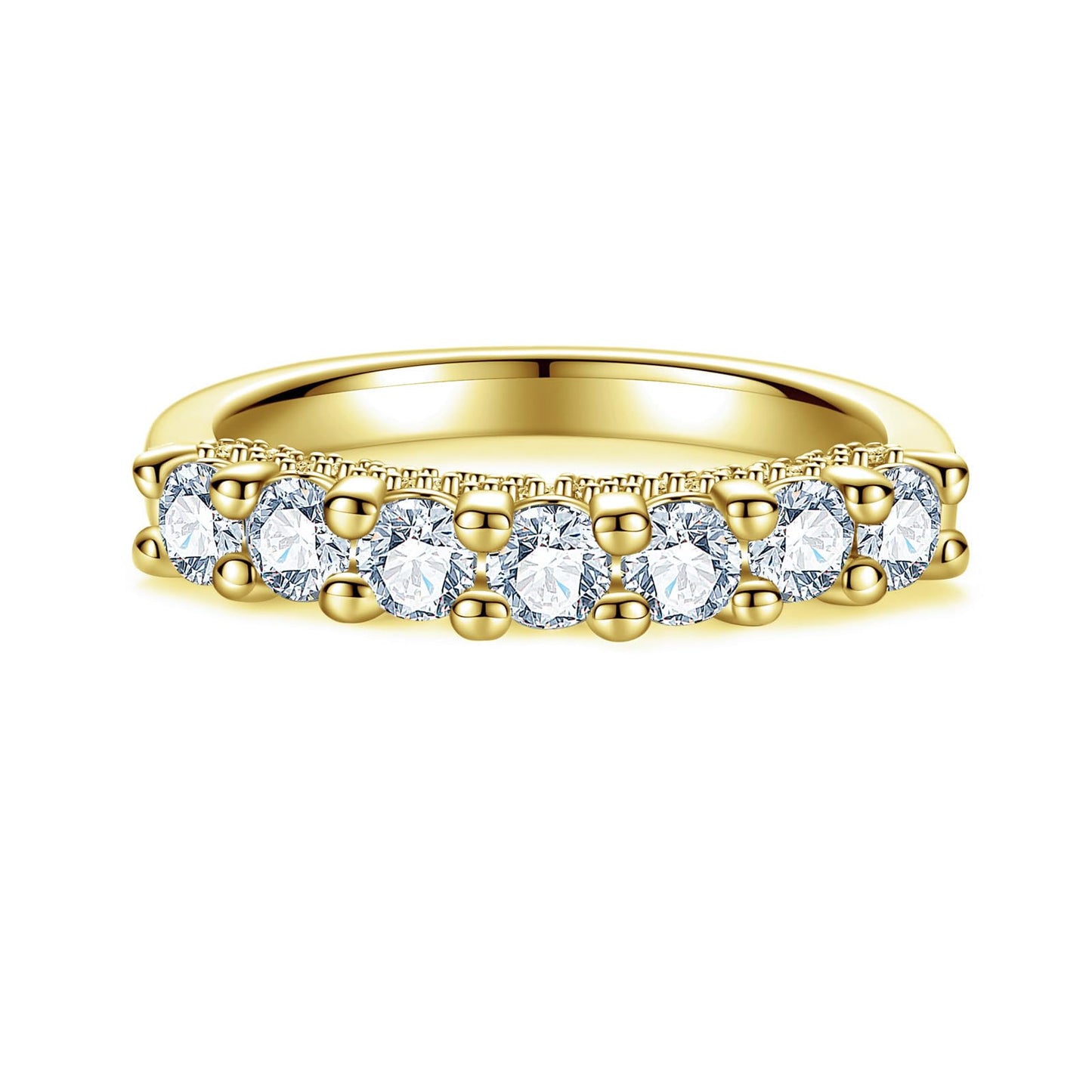 1.28cttw-2.29cttw Cubic Zirconia Yellow Gold Half Eternity Band Ring 5A Grade D Color Lab Grown Diamond CZ Stackable Wedding Band Anniversary Ring for Women