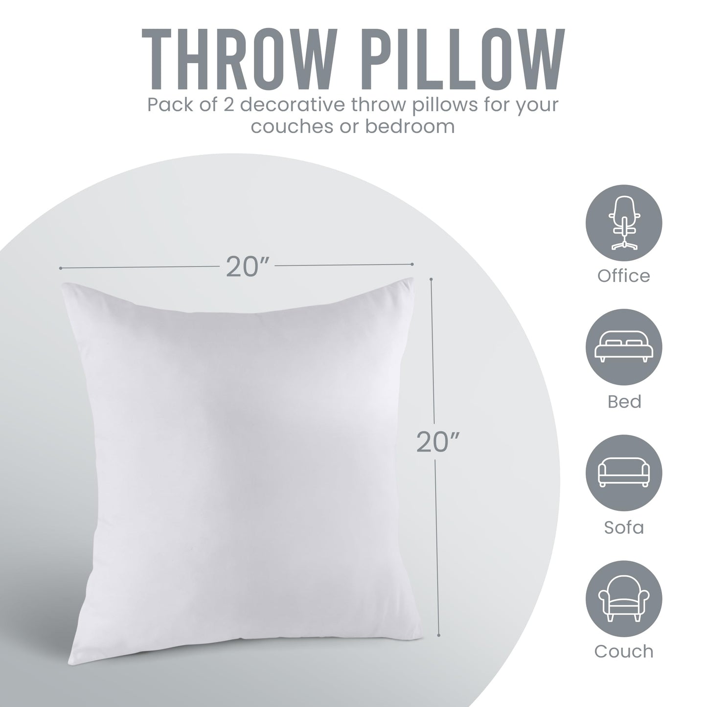 Utopia Bedding Throw Pillows Insert (Pack of 2, White) - 18 x 18 Inches Bed and Couch Pillows - Indoor Decorative Pillow