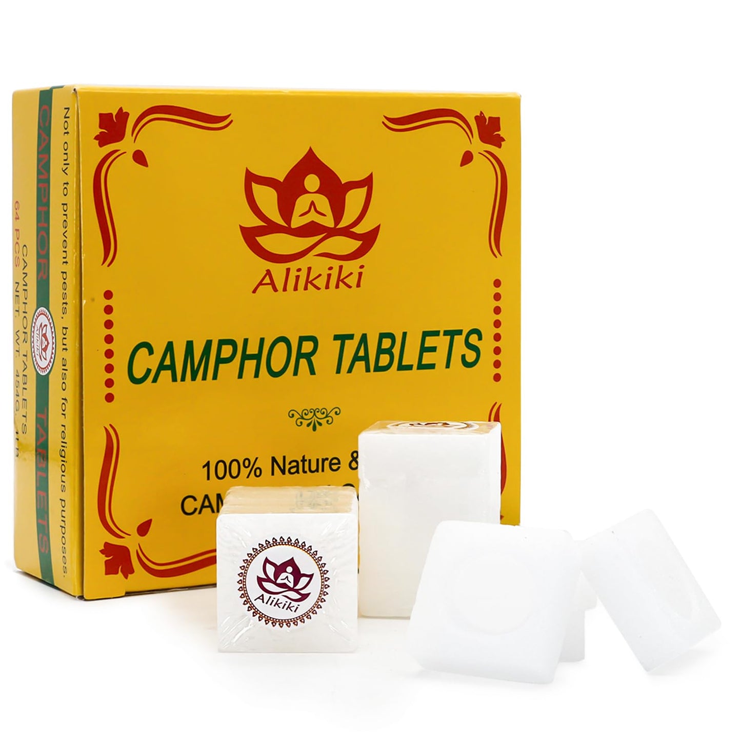 300G 64-Tablets Pure Camphor Blocks - 100% Natural Camphor Cubes for Pooja Nature Alcanfor Tablets Indian Religious Purposes Aromatherapy,Odor Eliminator, Hindu Puja Item (10oz)