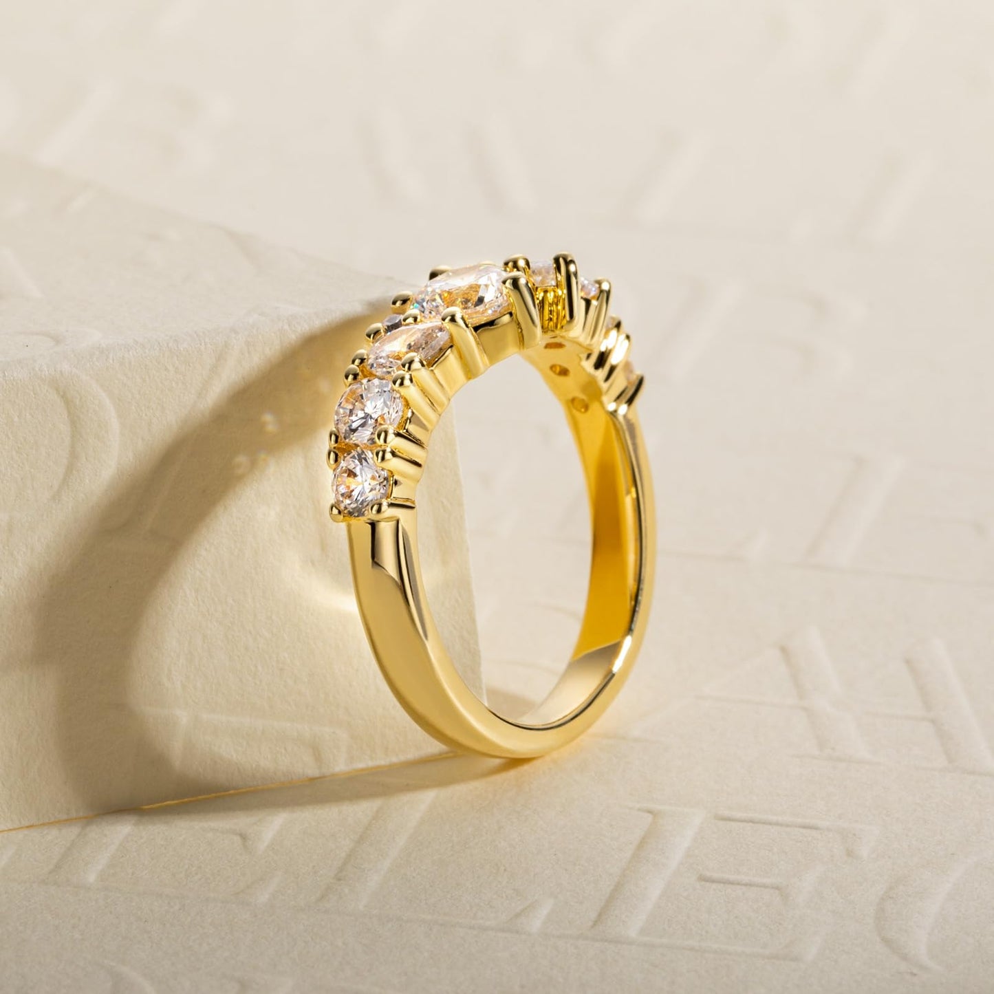 1.28cttw-2.29cttw Cubic Zirconia Yellow Gold Half Eternity Band Ring 5A Grade D Color Lab Grown Diamond CZ Stackable Wedding Band Anniversary Ring for Women