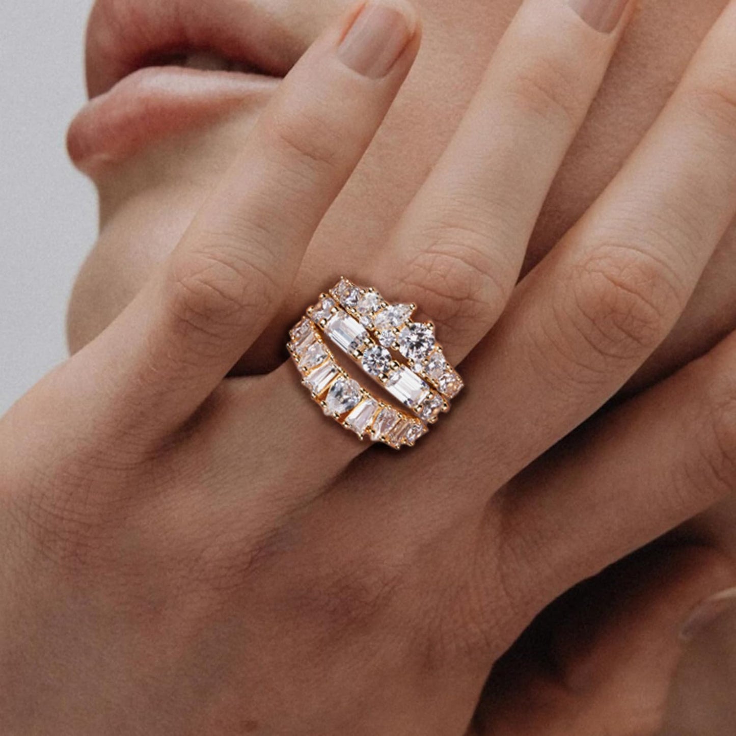 1.28cttw-2.29cttw Cubic Zirconia Yellow Gold Half Eternity Band Ring 5A Grade D Color Lab Grown Diamond CZ Stackable Wedding Band Anniversary Ring for Women