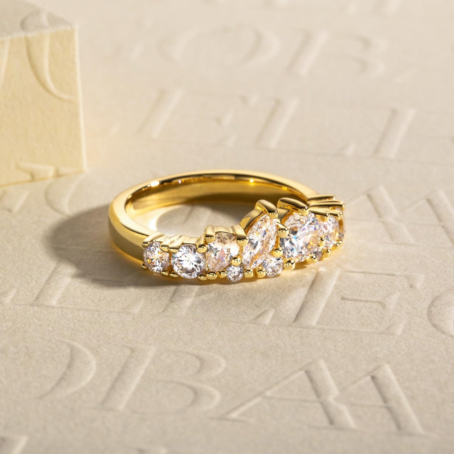 1.28cttw-2.29cttw Cubic Zirconia Yellow Gold Half Eternity Band Ring 5A Grade D Color Lab Grown Diamond CZ Stackable Wedding Band Anniversary Ring for Women