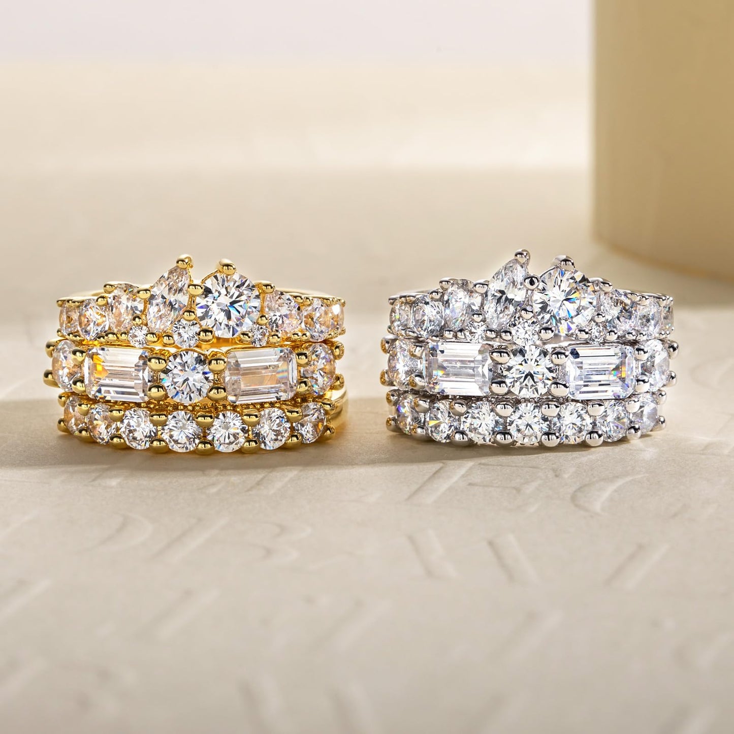 5.677CTTW Cubic Zirconia Wedding Band Set Eternity Rings 5A Grade CZ Bridal Set Engagement Anniversary Band Ring for Women
