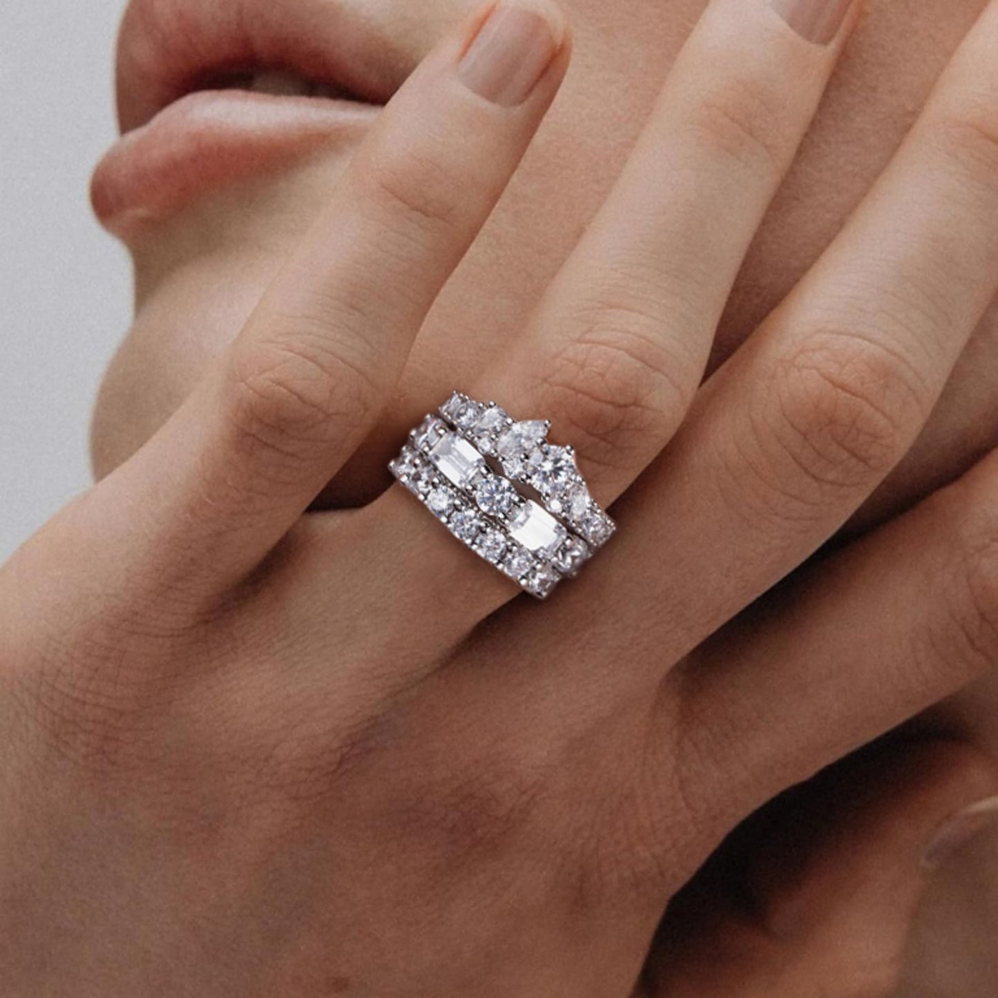 5.677CTTW Cubic Zirconia Wedding Band Set Eternity Rings 5A Grade CZ Bridal Set Engagement Anniversary Band Ring for Women