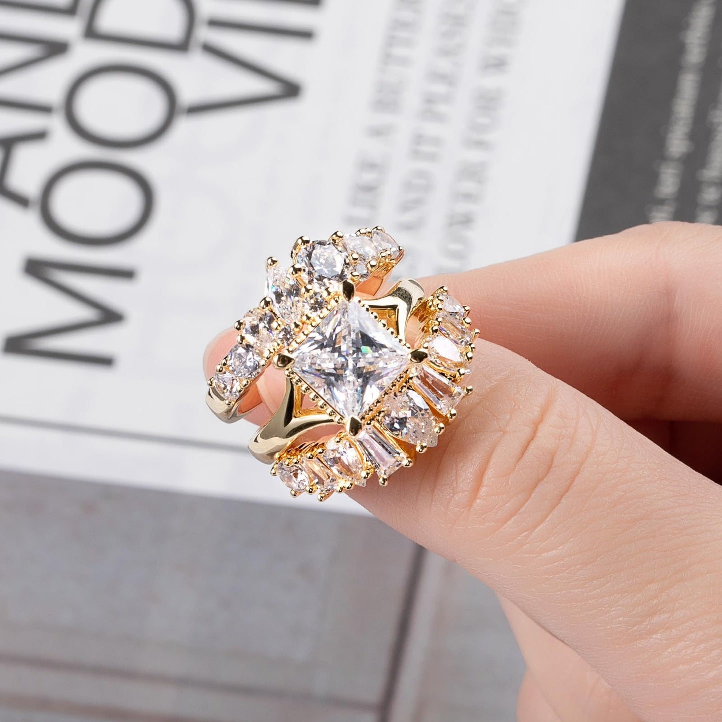 1.28cttw-2.29cttw Cubic Zirconia Yellow Gold Half Eternity Band Ring 5A Grade D Color Lab Grown Diamond CZ Stackable Wedding Band Anniversary Ring for Women