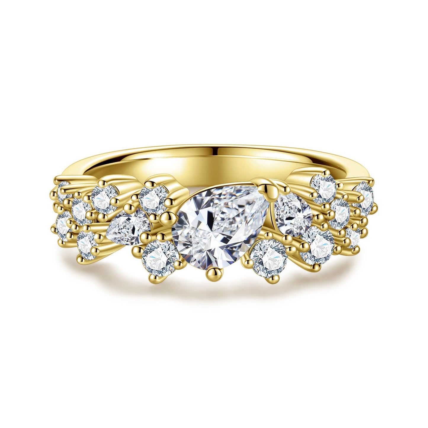 1.28cttw-2.29cttw Cubic Zirconia Yellow Gold Half Eternity Band Ring 5A Grade D Color Lab Grown Diamond CZ Stackable Wedding Band Anniversary Ring for Women