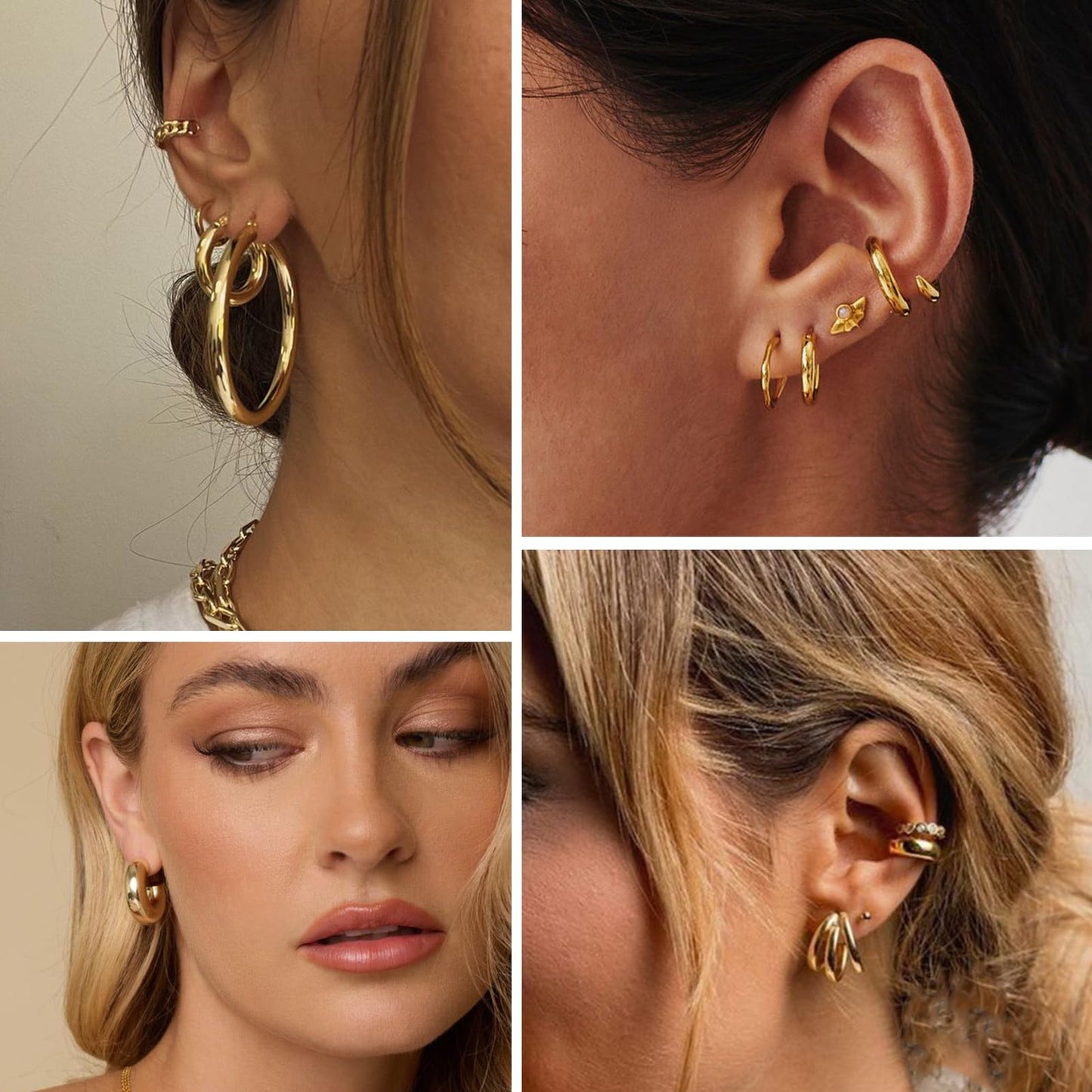 36 Pairs Gold Hoop Earrings Set for Women, Fashion Chunky Gold Hoop Earrings Multipack, Hypoallergenic Pearl Chain Twisted Statement Earring Pack for Birthday Party Jewelry