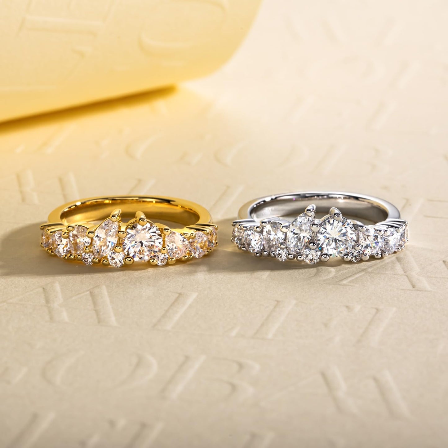 1.28cttw-2.29cttw Cubic Zirconia Yellow Gold Half Eternity Band Ring 5A Grade D Color Lab Grown Diamond CZ Stackable Wedding Band Anniversary Ring for Women