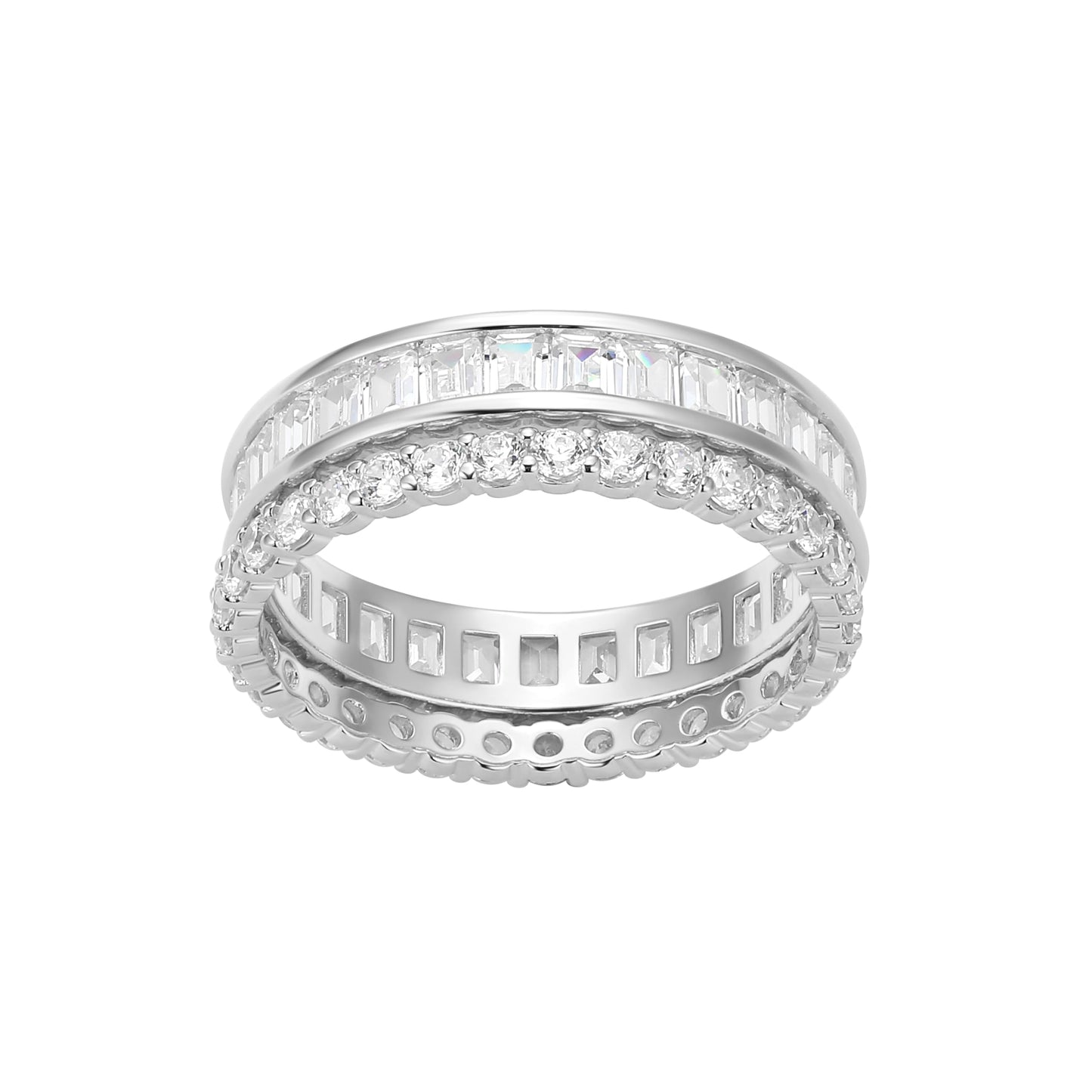 Amazon Essentials Cubic Zirconia Stackable 2-Ring Set in Sterling Silver