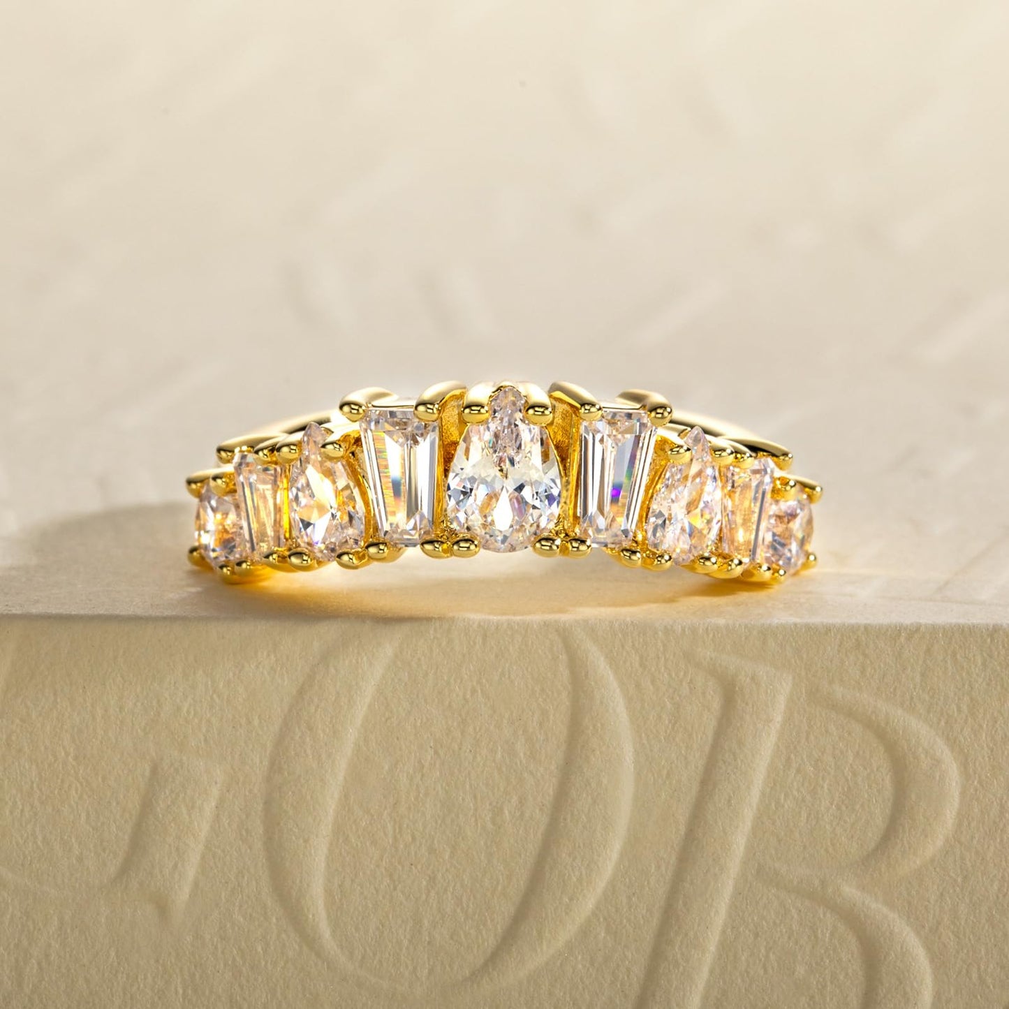1.28cttw-2.29cttw Cubic Zirconia Yellow Gold Half Eternity Band Ring 5A Grade D Color Lab Grown Diamond CZ Stackable Wedding Band Anniversary Ring for Women