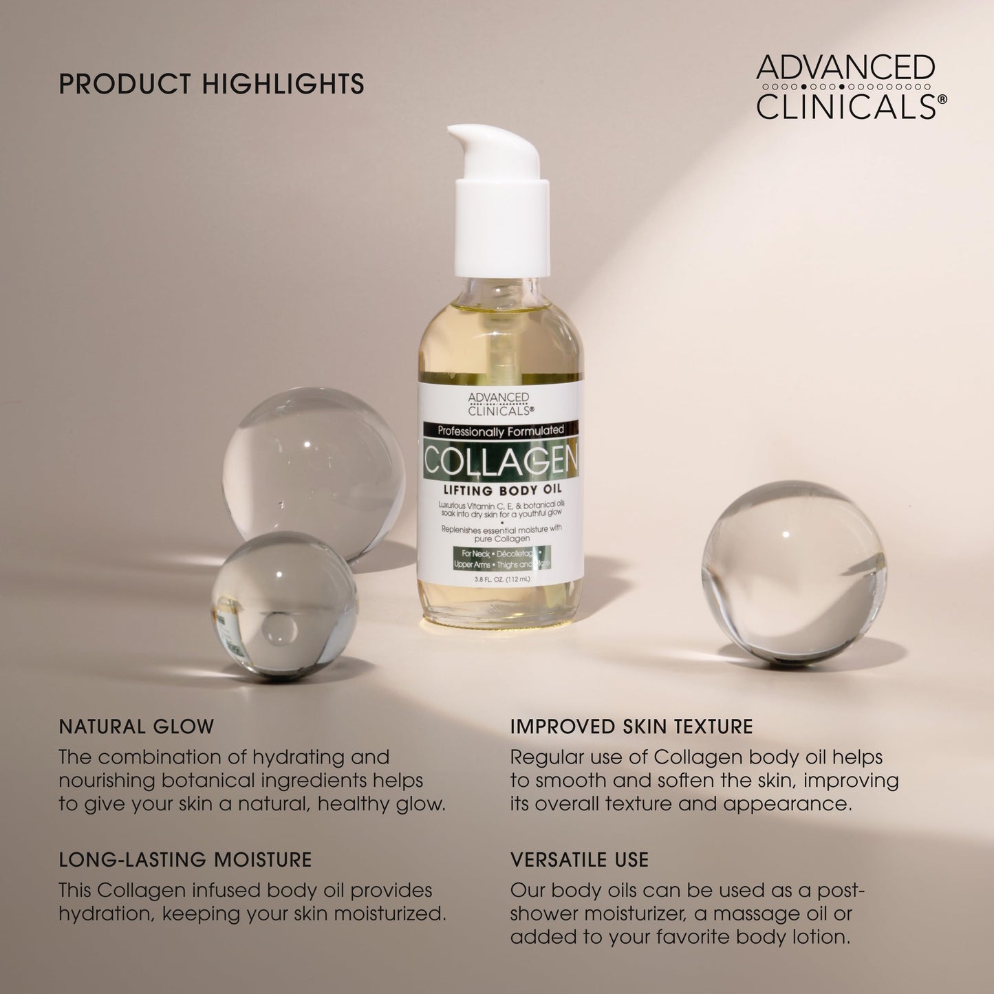 Advanced Clinicals Vitamin C Body Oil Skin Care Moisturizer W/Vitamin E & Turmeric - Nourishing, Brightening, & Hydrating Body Oil To Improve Look Of Dark Spots, Dry Skin, & Stretch Marks, 3.8 Fl Oz