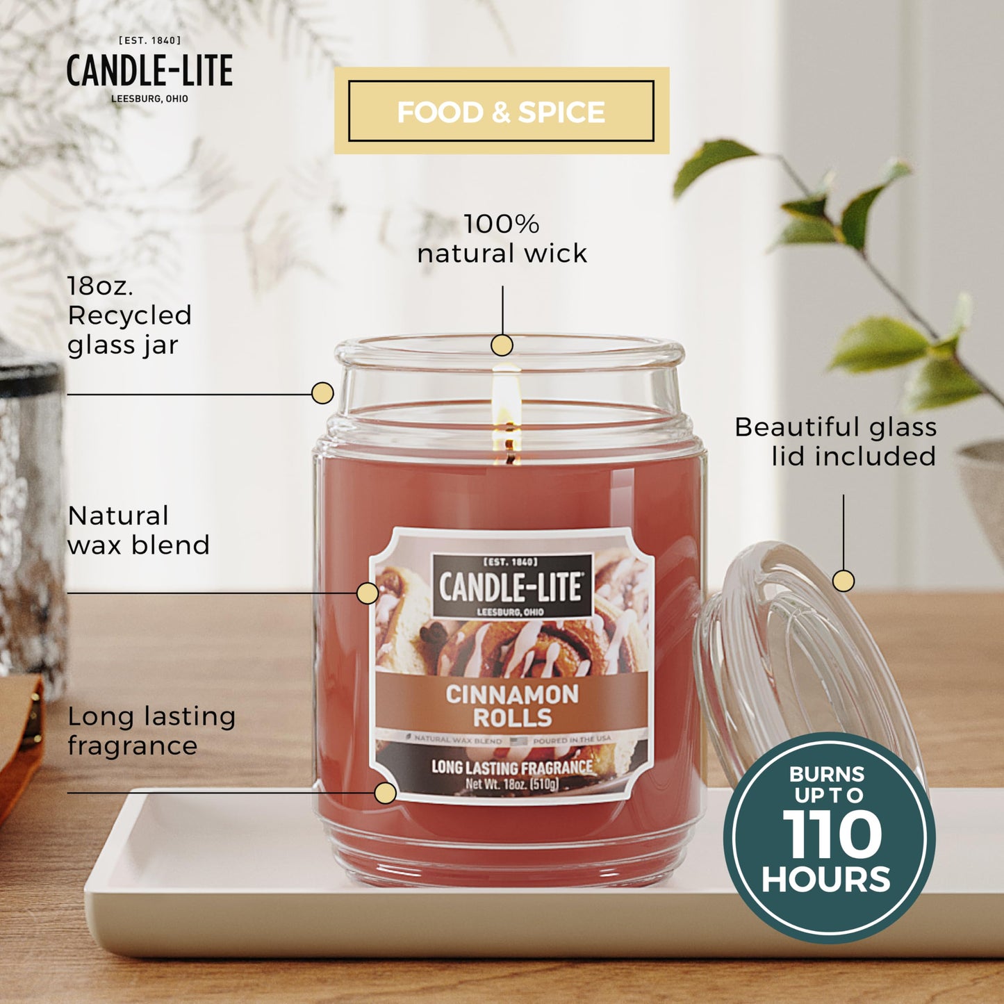 Candle-lite Scented Candles, Creamy Vanilla Swirl, 18 oz Jar, Proudly Poured in The USA, Aromatherapy Candle, Single-Wick with 110 Hours of Burn Time, Perfect for Creating a Relaxing Ambiance