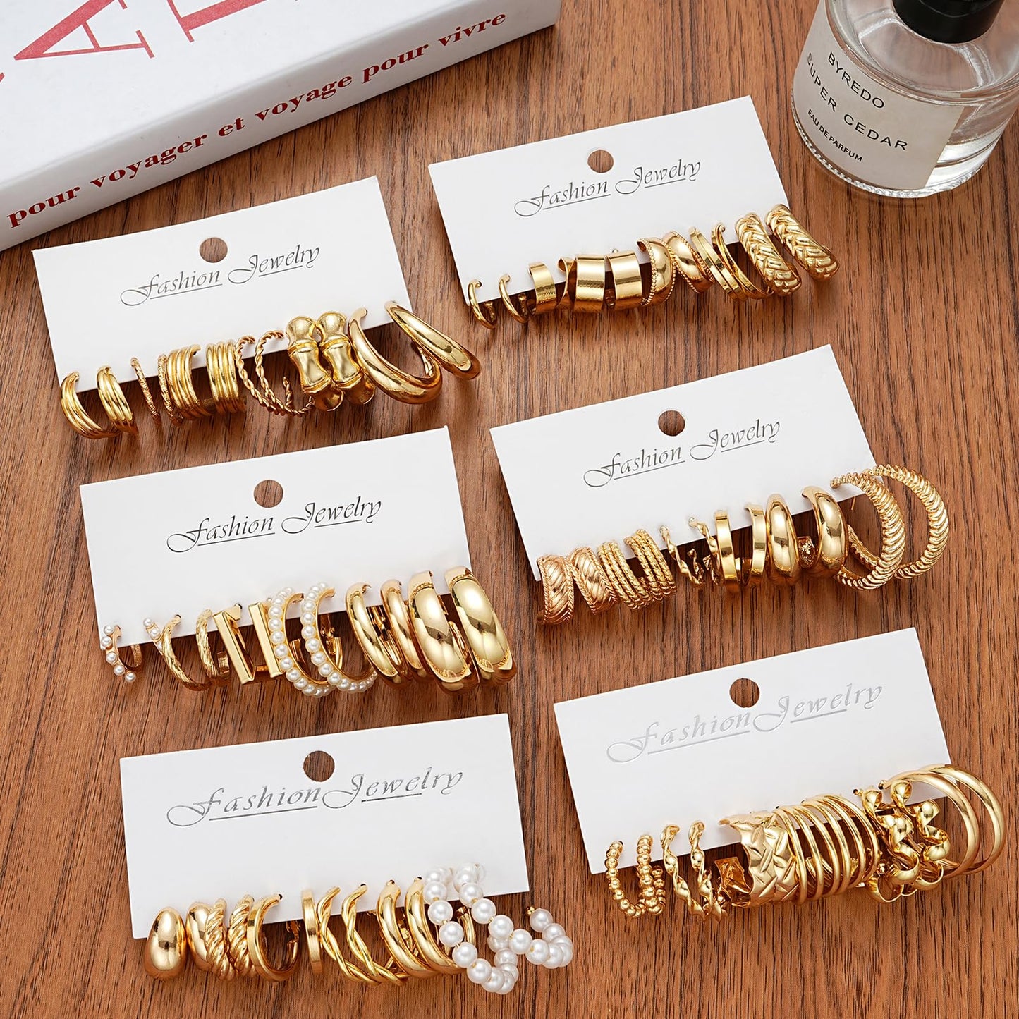 36 Pairs Gold Hoop Earrings Set for Women, Fashion Chunky Gold Hoop Earrings Multipack, Hypoallergenic Pearl Chain Twisted Statement Earring Pack for Birthday Party Jewelry