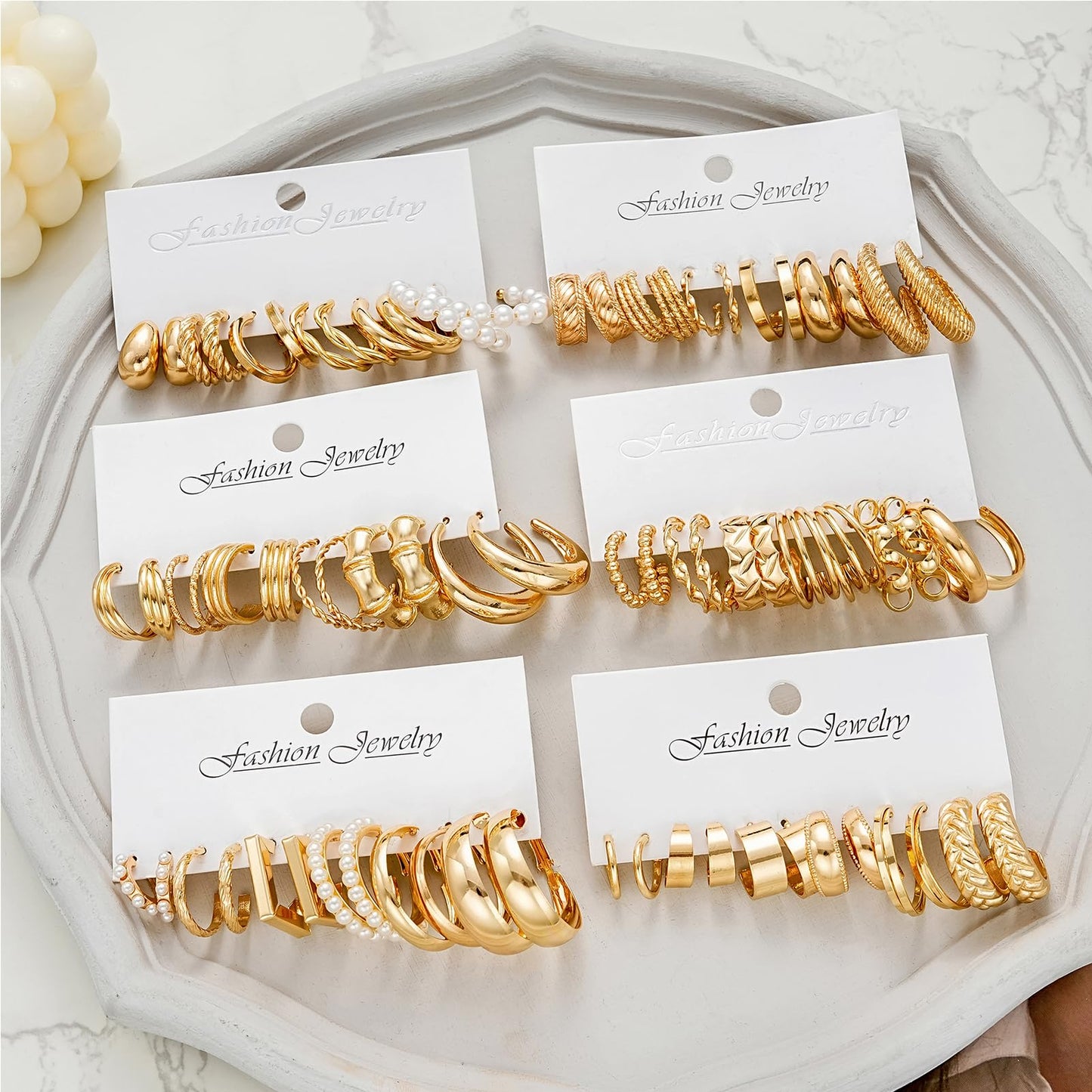 36 Pairs Gold Hoop Earrings Set for Women, Fashion Chunky Gold Hoop Earrings Multipack, Hypoallergenic Pearl Chain Twisted Statement Earring Pack for Birthday Party Jewelry