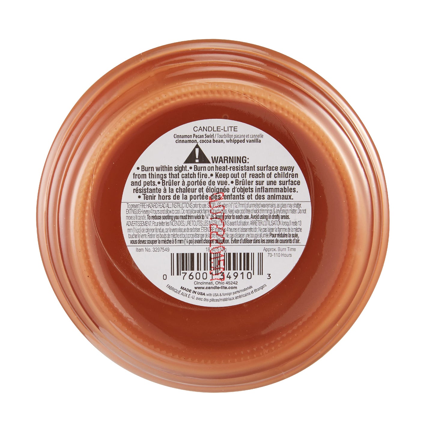 Candle-lite Scented Candles, Creamy Vanilla Swirl, 18 oz Jar, Proudly Poured in The USA, Aromatherapy Candle, Single-Wick with 110 Hours of Burn Time, Perfect for Creating a Relaxing Ambiance